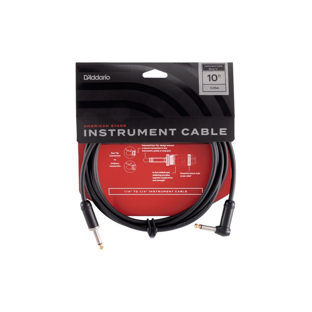 Dây Cáp Guitar D'Addario American Stage PW-AMSG / PW-AMSGRA – 3m (10ft), Thẳng - Vuông