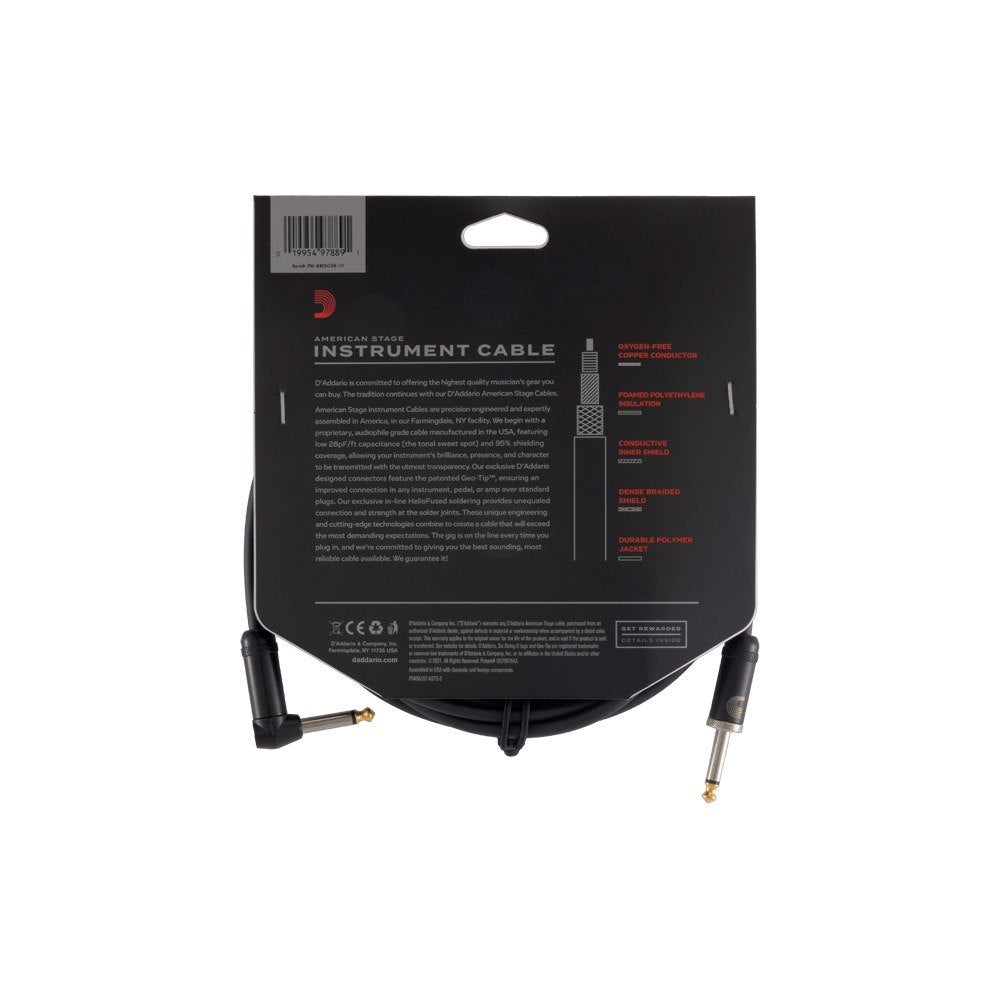 Dây Cáp Guitar D'Addario American Stage PW-AMSG / PW-AMSGRA – 3m (10ft), Thẳng - Vuông
