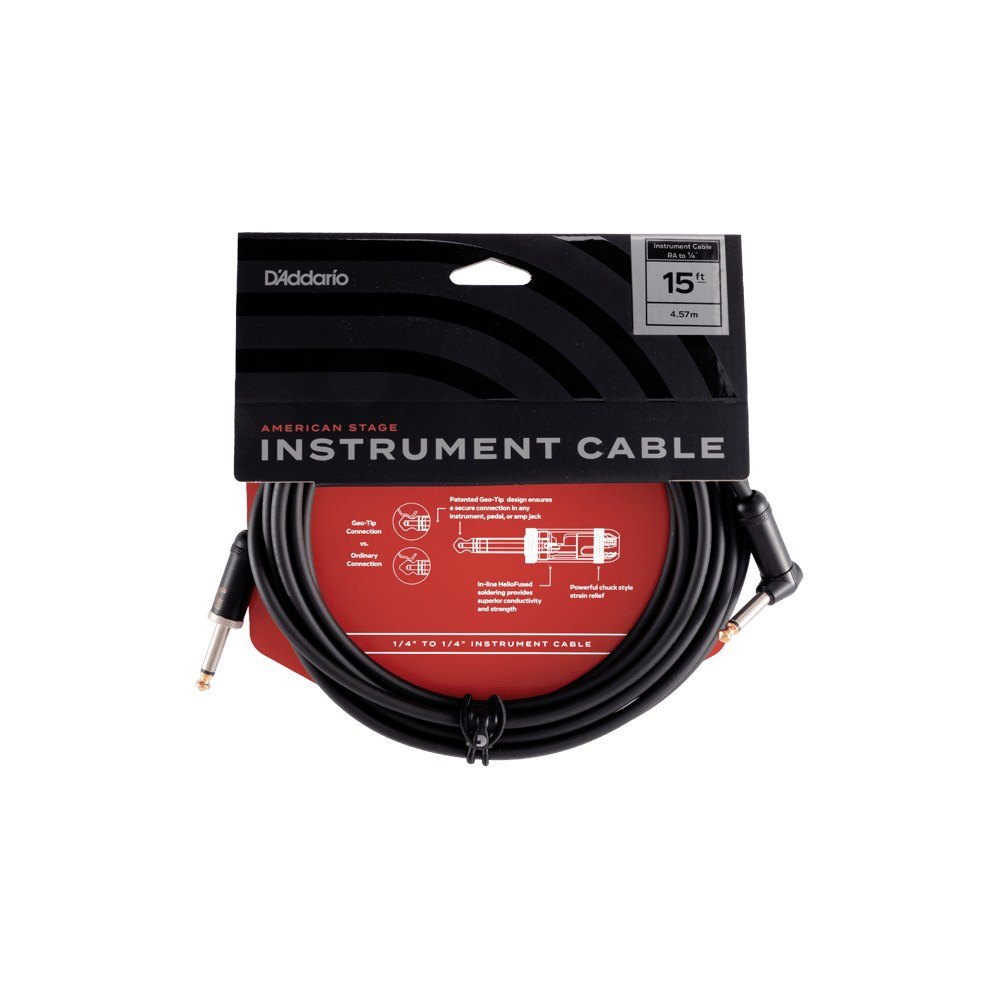 Dây Cáp Guitar D'Addario American Stage PW-AMSG / PW-AMSGRA – 4,6m (15ft), Thẳng - Vuông