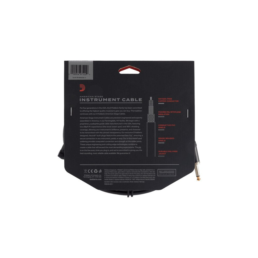 Dây Cáp Guitar D'Addario American Stage PW-AMSG / PW-AMSGRA – 4,6m (15ft), Thẳng - Vuông