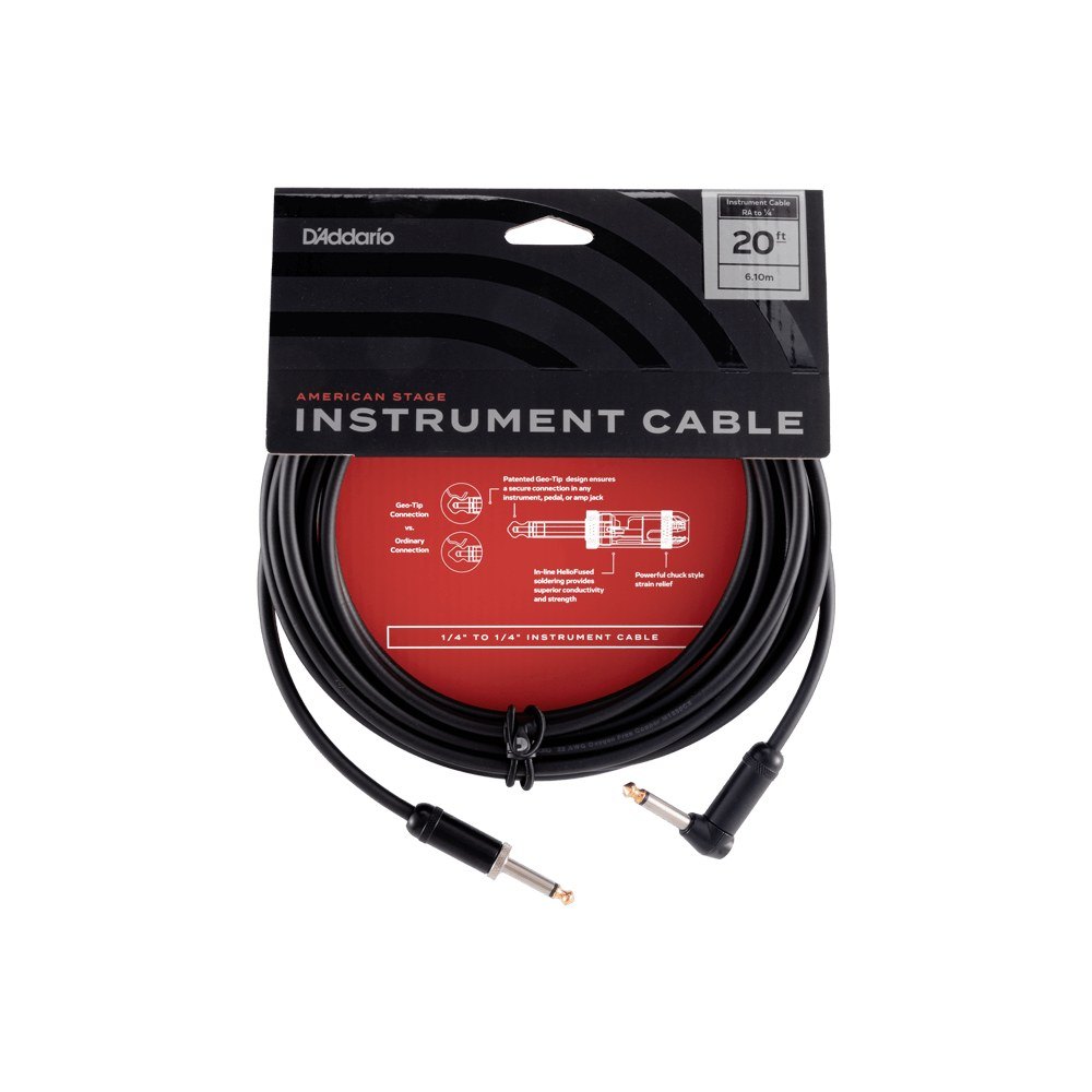 Dây Cáp Guitar D'Addario American Stage PW-AMSG / PW-AMSGRA – 6,1m (20ft), Thẳng - Vuông