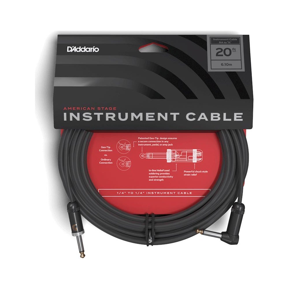 Dây Cáp Guitar D'Addario American Stage PW-AMSG / PW-AMSGRA – 6,1m (20ft), Thẳng - Vuông
