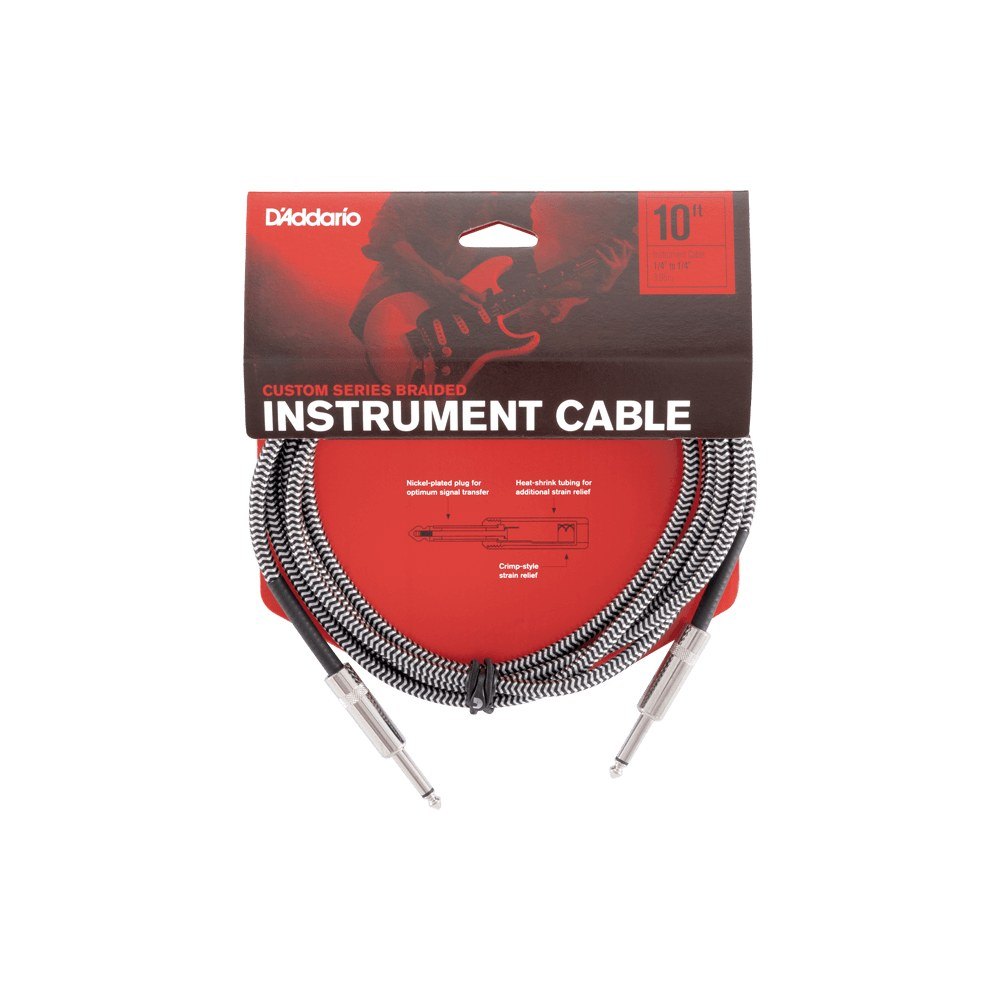 Dây Cáp Guitar D'Addario Braided Instrument Cable PW-BG – 3m (10ft), B&W Tweed