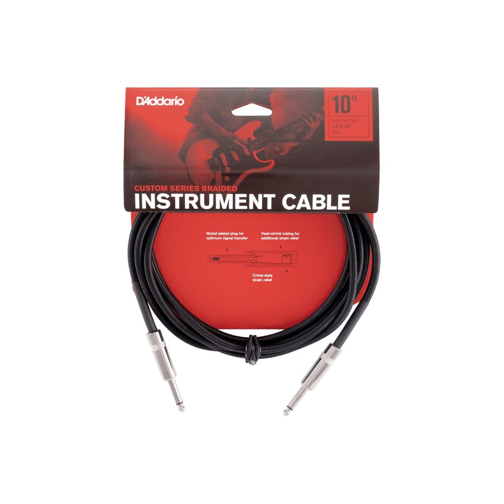 Dây Cáp Guitar D'Addario Braided Instrument Cable PW-BG – 3m (10ft), Black Tweed