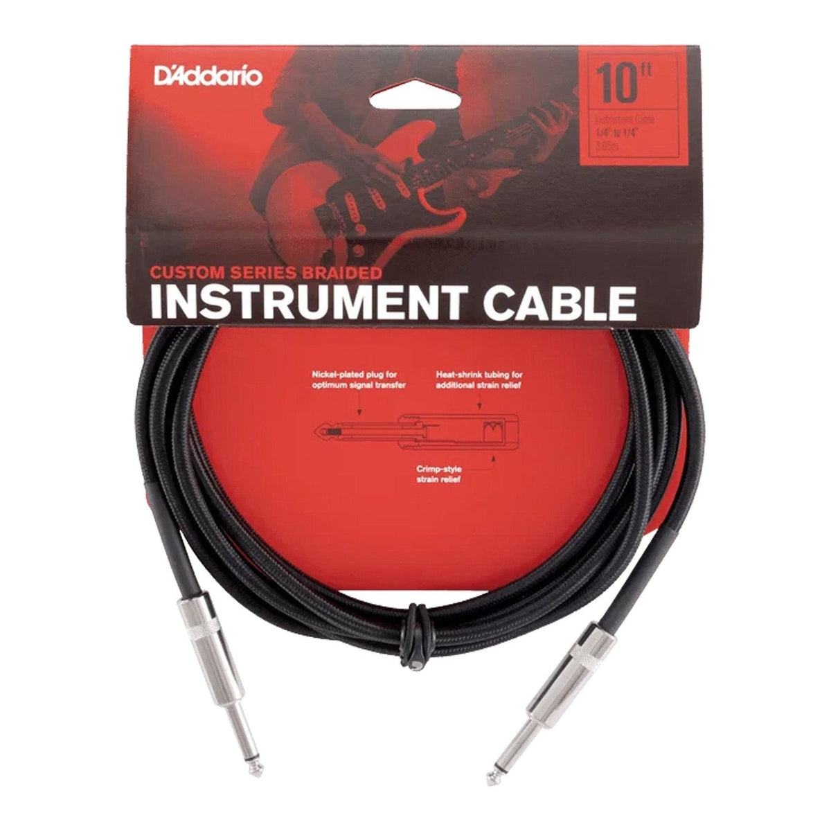 Dây Cáp Guitar D'Addario Braided Instrument Cable PW-BG – 3m (10ft), Black Tweed