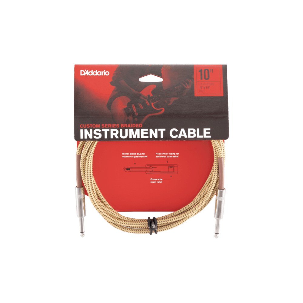 Dây Cáp Guitar D'Addario Braided Instrument Cable PW-BG – 3m (10ft), Tweed
