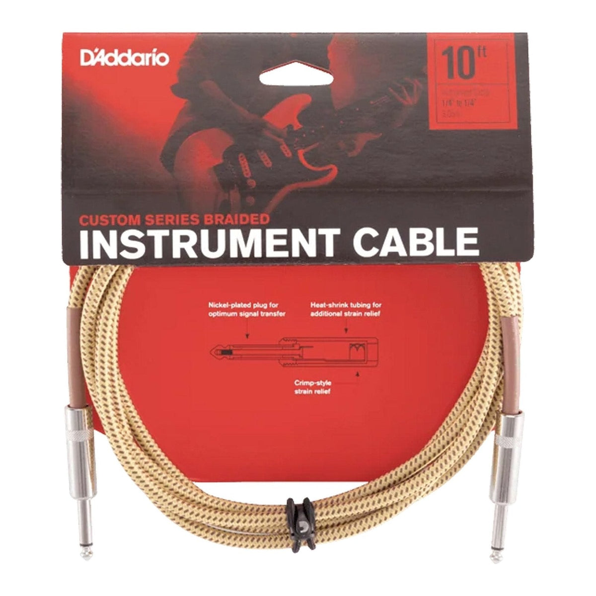Dây Cáp Guitar D'Addario Braided Instrument Cable PW-BG – 3m (10ft), Tweed