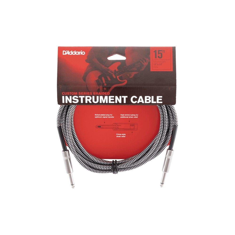 Dây Cáp Guitar D'Addario Braided Instrument Cable PW-BG – 4,6m (15ft), B&W Tweed