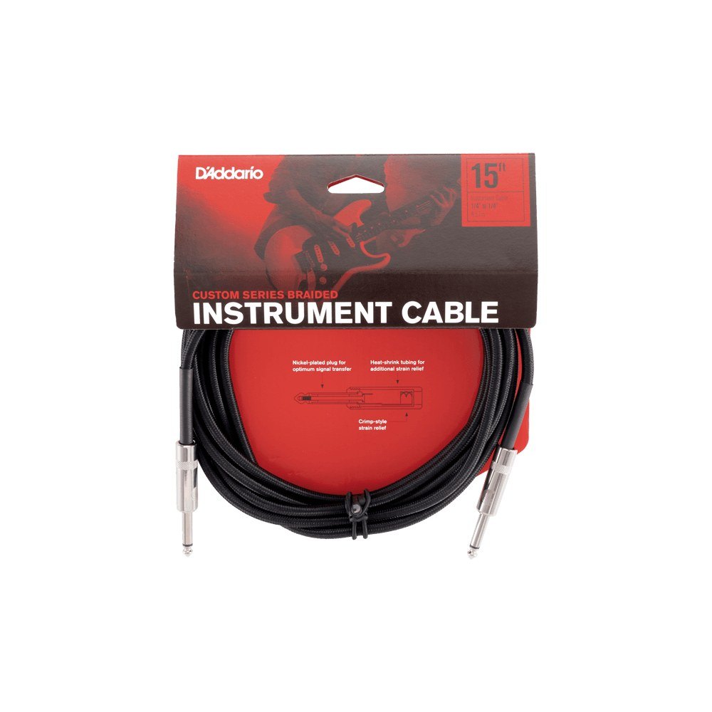 Dây Cáp Guitar D'Addario Braided Instrument Cable PW-BG – 4,6m (15ft), Black Tweed