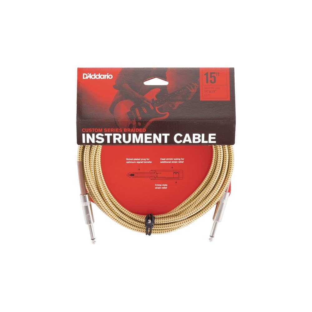 Dây Cáp Guitar D'Addario Braided Instrument Cable PW-BG – 4,6m (15ft), Tweed