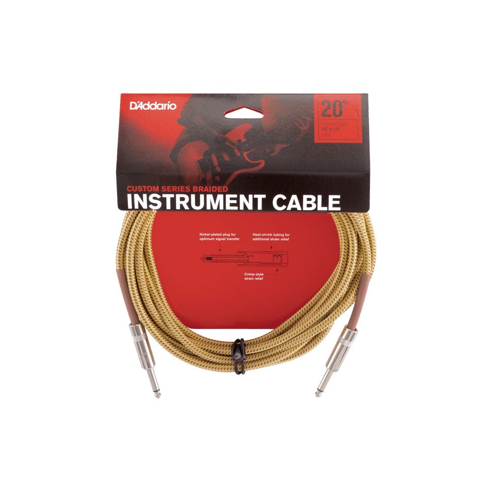 Dây Cáp Guitar D'Addario Braided Instrument Cable PW-BG – 6,1m (20ft), Tweed