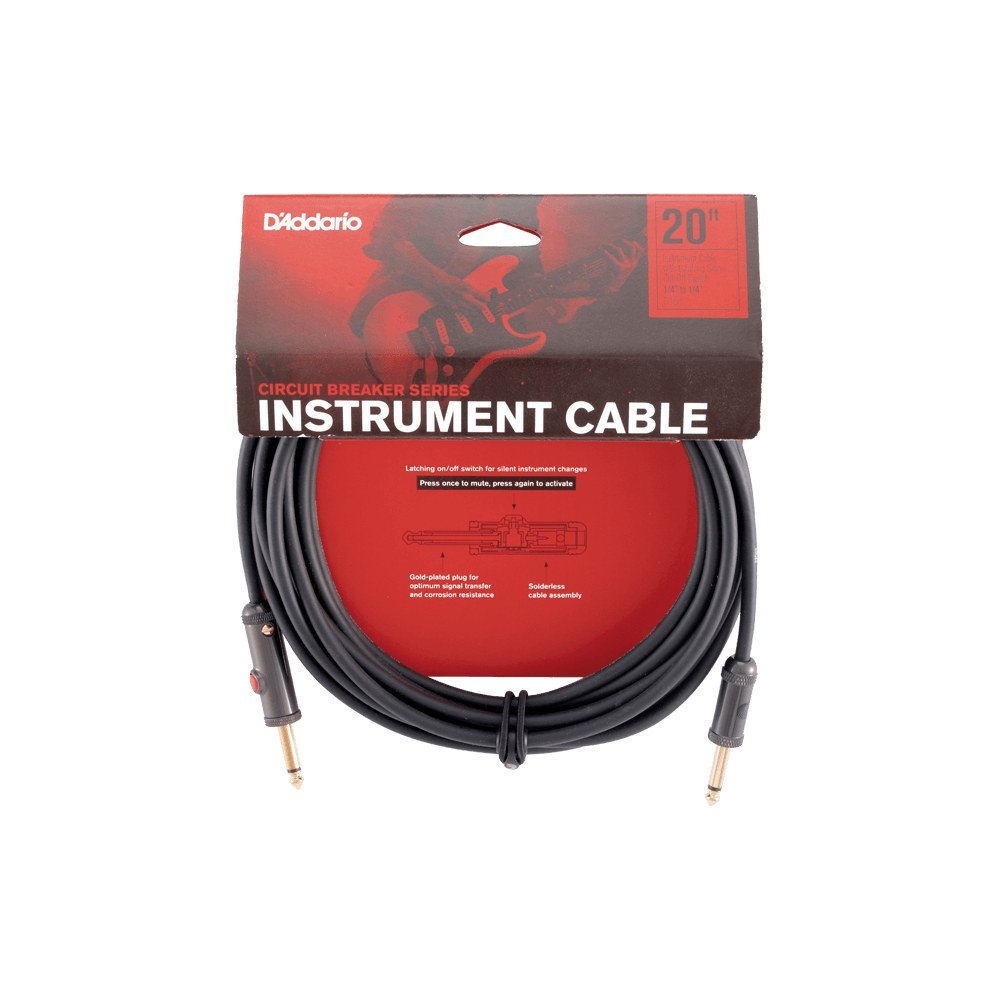 Dây Cáp Guitar D'Addario Circuit Breaker Latching PW-AGL / PW-AGLRA – 6,1m (20ft), Thẳng - Thẳng