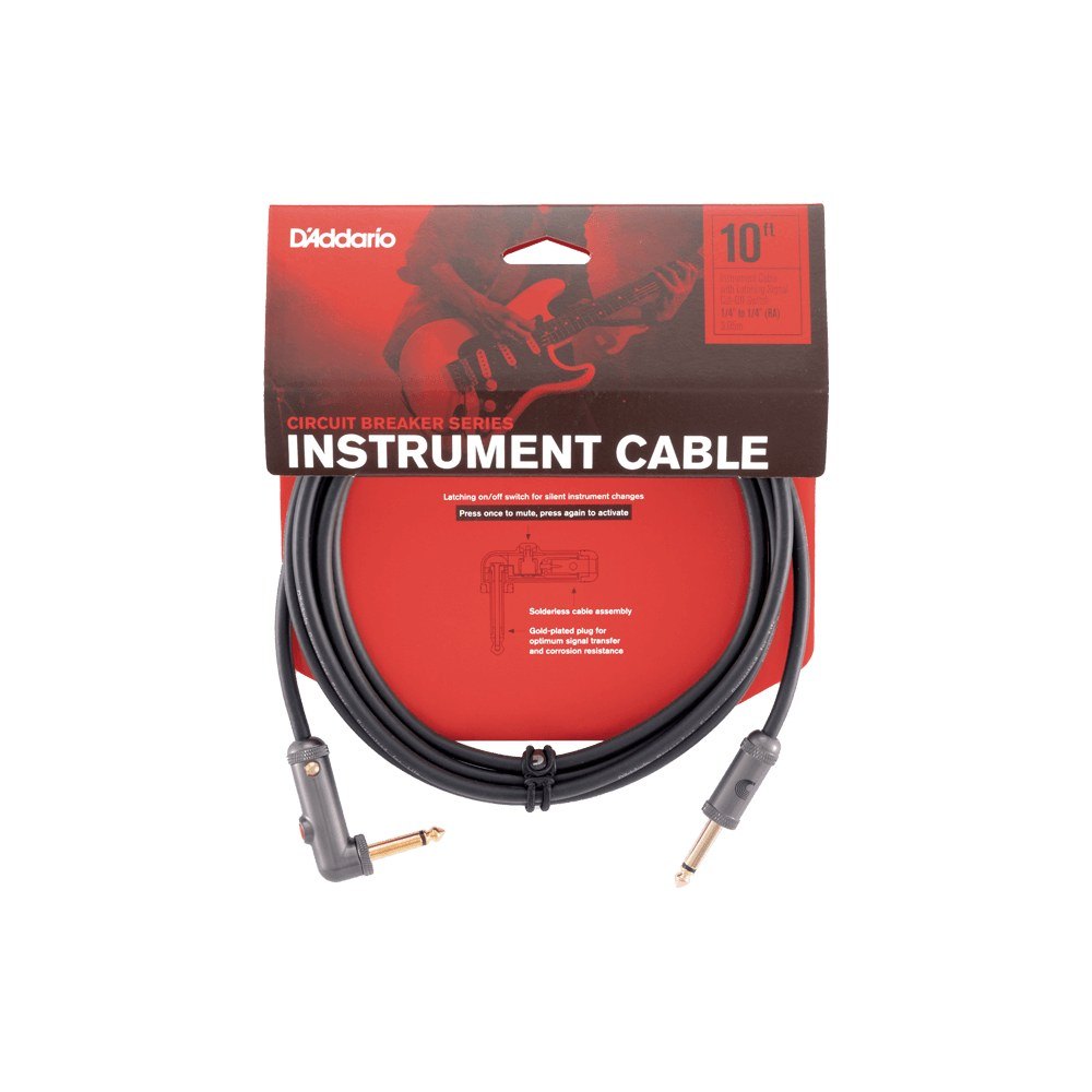 Dây Cáp Guitar D'Addario Circuit Breaker Latching PW-AGL / PW-AGLRA – 3m (10ft), Thẳng - Vuông