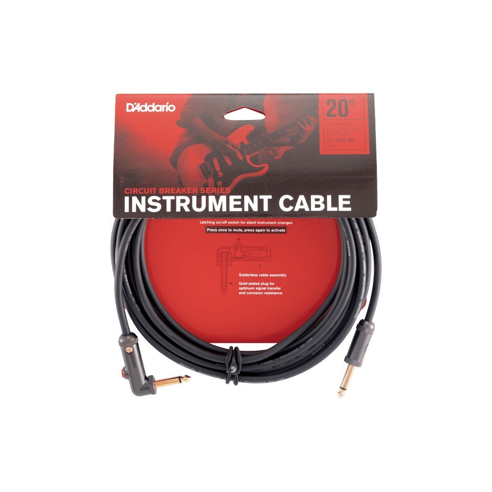 Dây Cáp Guitar D'Addario Circuit Breaker Latching PW-AGL / PW-AGLRA – 6,1m (20ft), Thẳng - Vuông