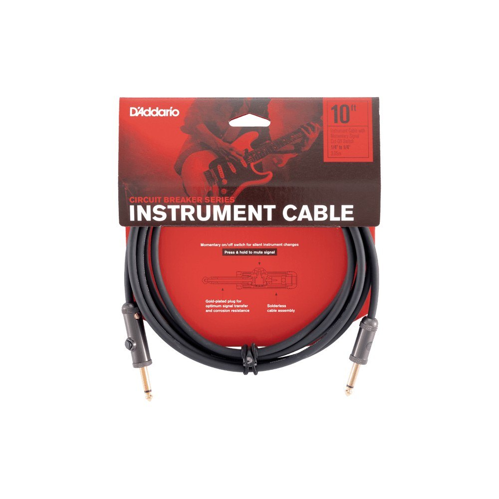 Dây Cáp Guitar D'Addario Circuit Breaker PW-AG / PW-AGRA – 3m (10ft), Thẳng - Thẳng