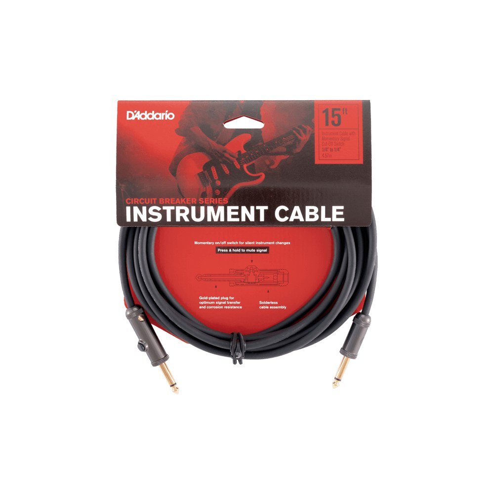 Dây Cáp Guitar D'Addario Circuit Breaker PW-AG / PW-AGRA – 4,6m (15ft), Thẳng - Thẳng