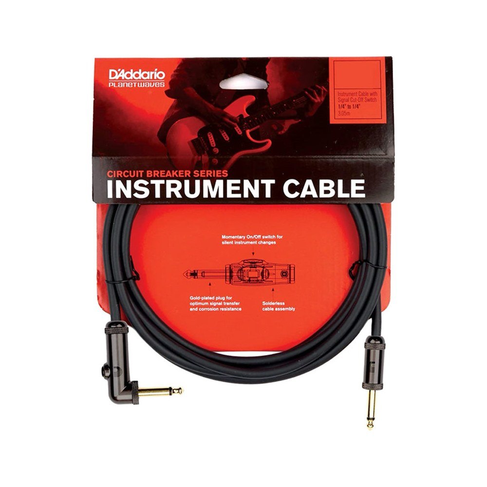 Dây Cáp Guitar D'Addario Circuit Breaker PW-AG / PW-AGRA – 3m (10ft), Thẳng - Vuông