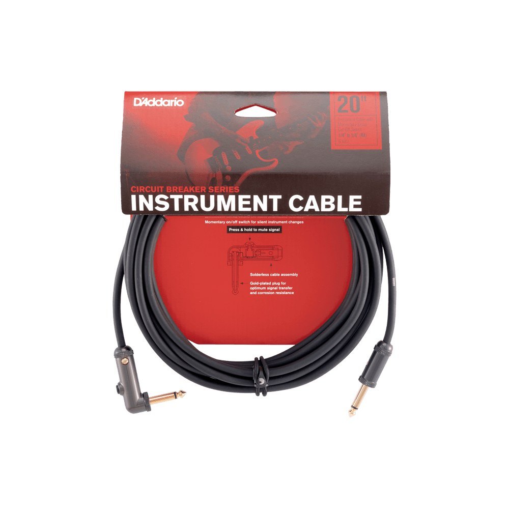 Dây Cáp Guitar D'Addario Circuit Breaker PW-AG / PW-AGRA – 6,1m (20ft), Thẳng - Vuông