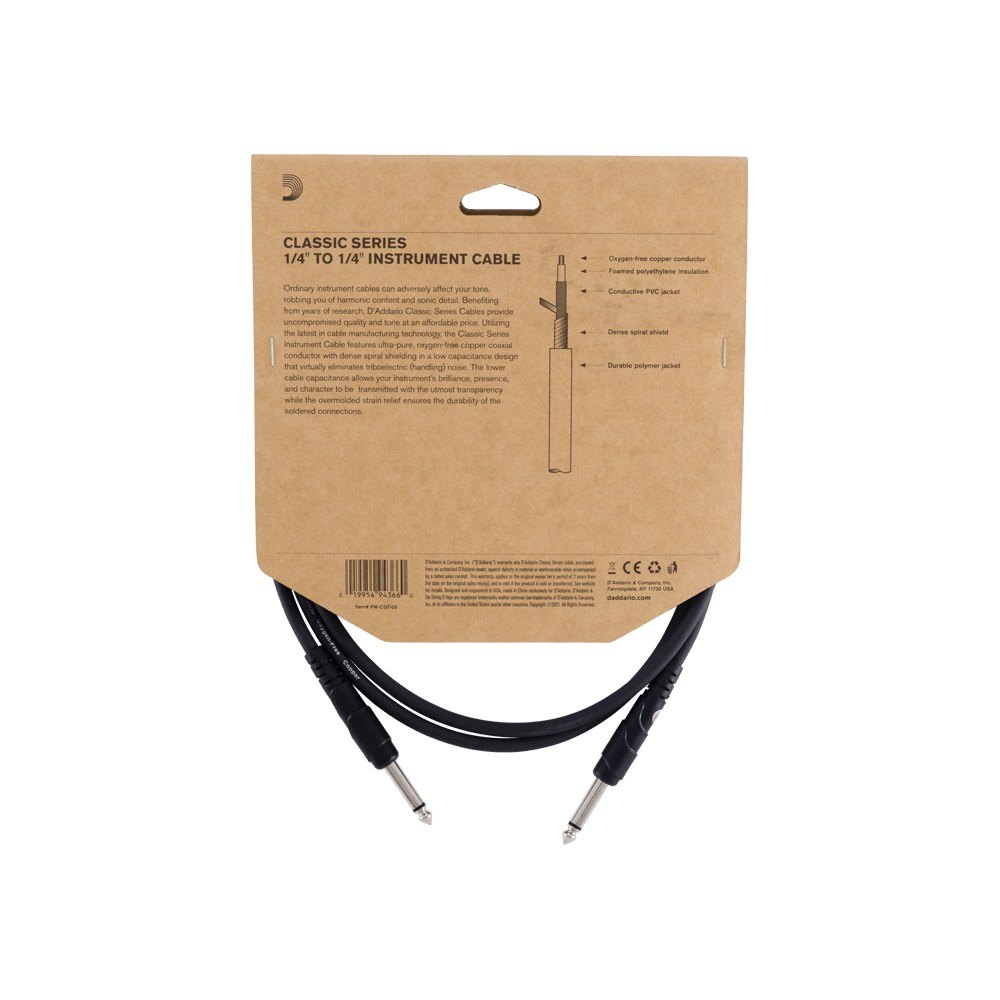 Dây Cáp Guitar D'Addario Classic Series PW-CGT / PW-CGTRA – 3m (10ft), Thẳng - Thẳng