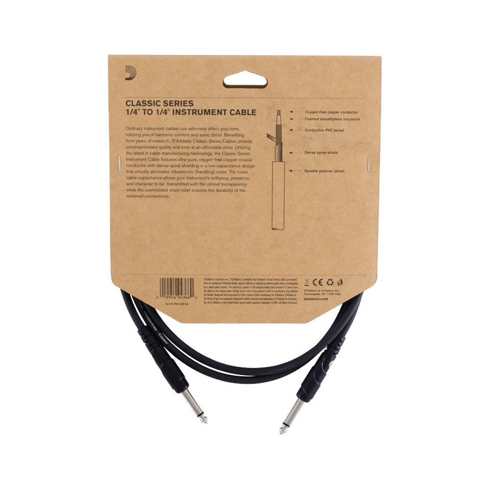 Dây Cáp Guitar D'Addario Classic Series PW-CGT / PW-CGTRA – 3m (10ft), Thẳng - Thẳng