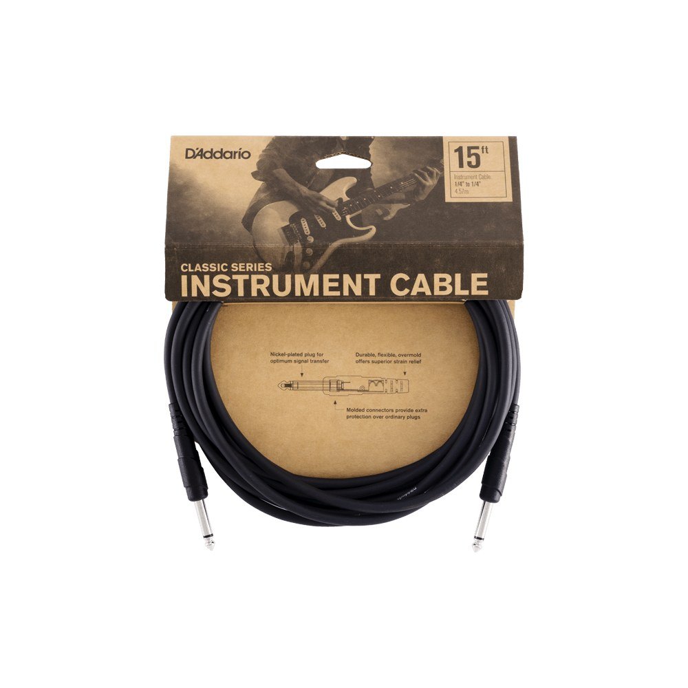 Dây Cáp Guitar D'Addario Classic Series PW-CGT / PW-CGTRA – 4,6m (15ft), Thẳng - Thẳng