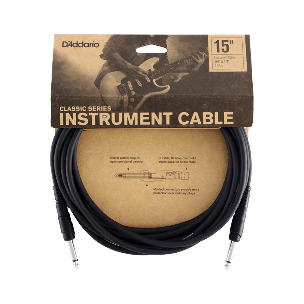 Dây Cáp Guitar D'Addario Classic Series PW-CGT / PW-CGTRA – 4,6m (15ft), Thẳng - Thẳng
