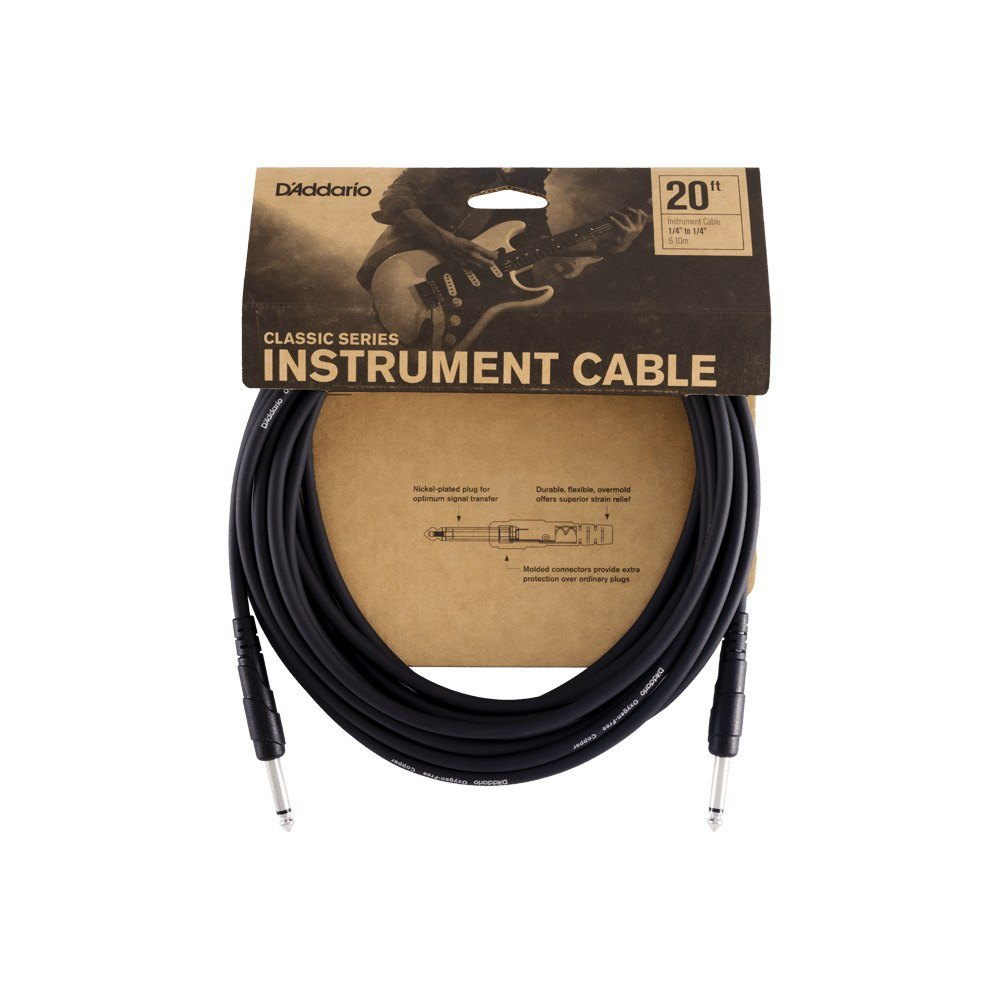 Dây Cáp Guitar D'Addario Classic Series PW-CGT / PW-CGTRA – 6,1m (20ft), Thẳng - Thẳng