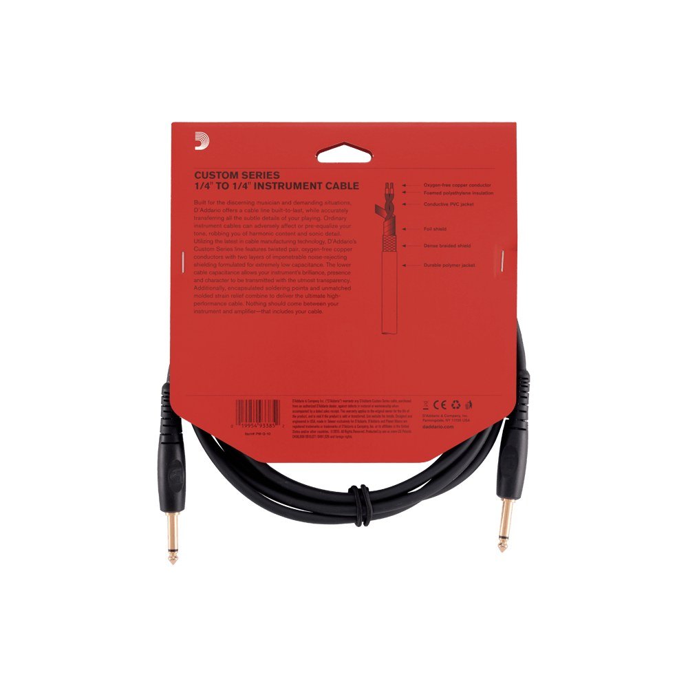 Dây Cáp Guitar D'Addario Custom Series PW-G / PW-GRA – 3m (10ft), Thẳng - Thẳng