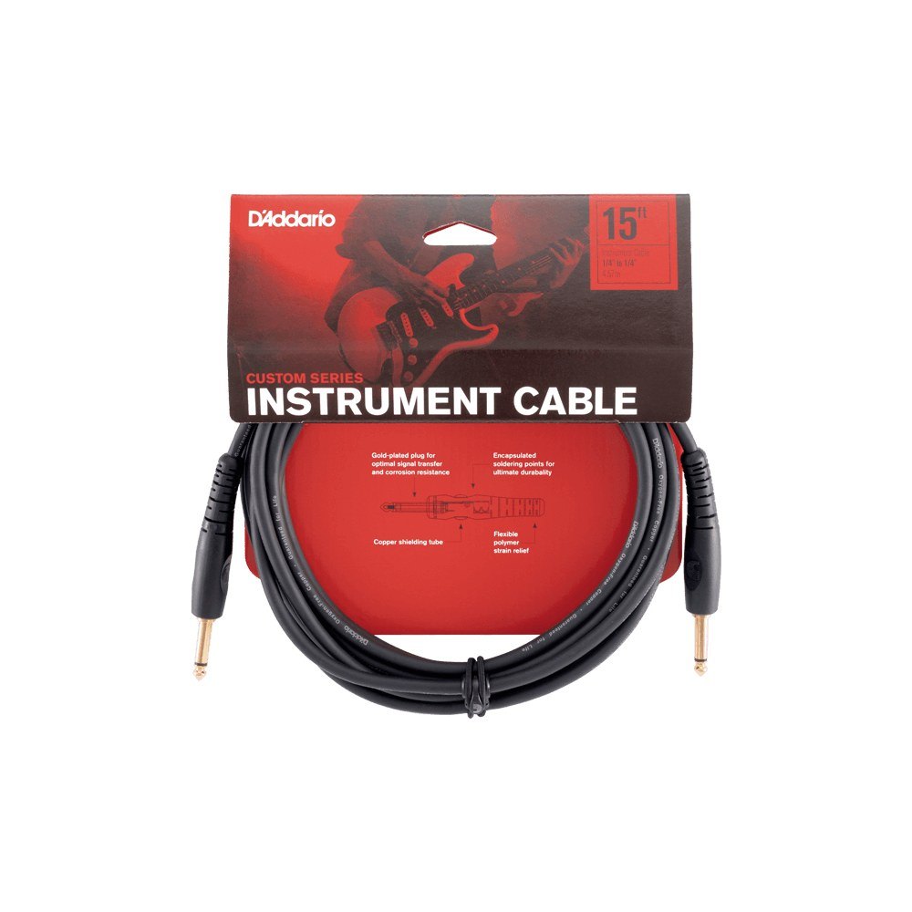Dây Cáp Guitar D'Addario Custom Series PW-G / PW-GRA – 4,6m (15ft), Thẳng - Thẳng