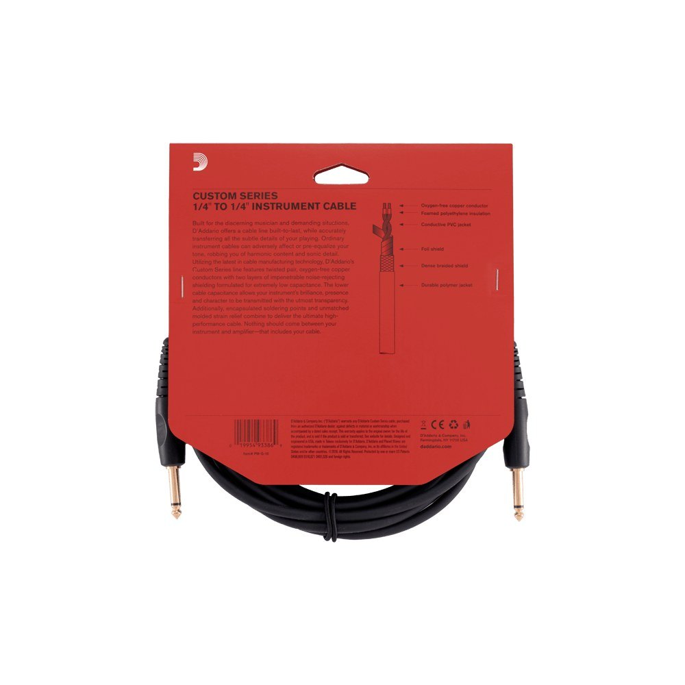 Dây Cáp Guitar D'Addario Custom Series PW-G / PW-GRA – 4,6m (15ft), Thẳng - Thẳng