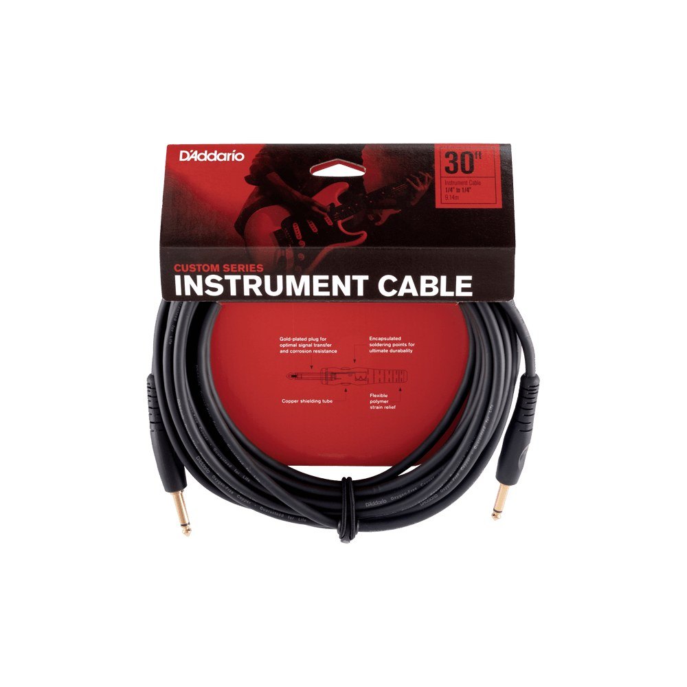 Dây Cáp Guitar D'Addario Custom Series PW-G / PW-GRA – 9,1m (30ft), Thẳng - Thẳng