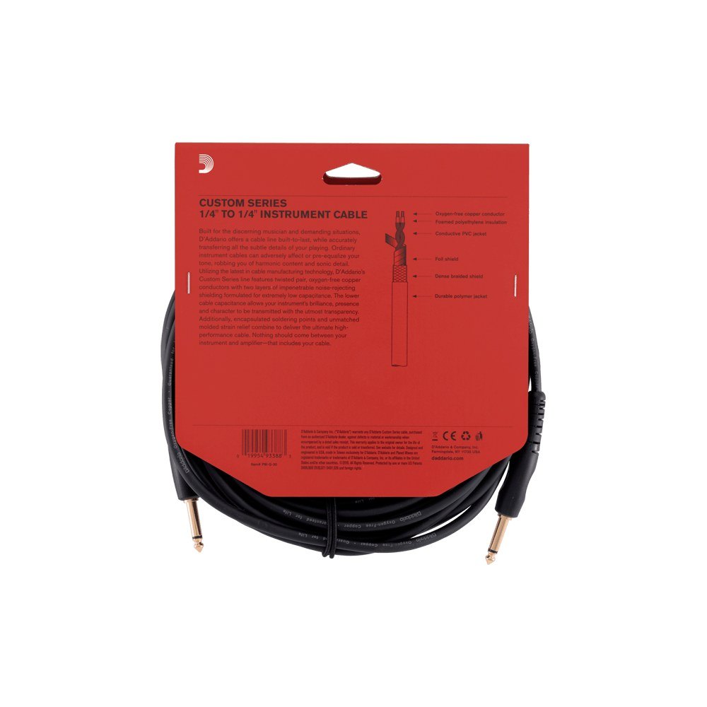 Dây Cáp Guitar D'Addario Custom Series PW-G / PW-GRA – 9,1m (30ft), Thẳng - Thẳng
