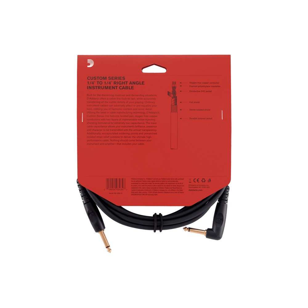 Dây Cáp Guitar D'Addario Custom Series PW-G / PW-GRA – 3m (10ft), Thẳng - Vuông