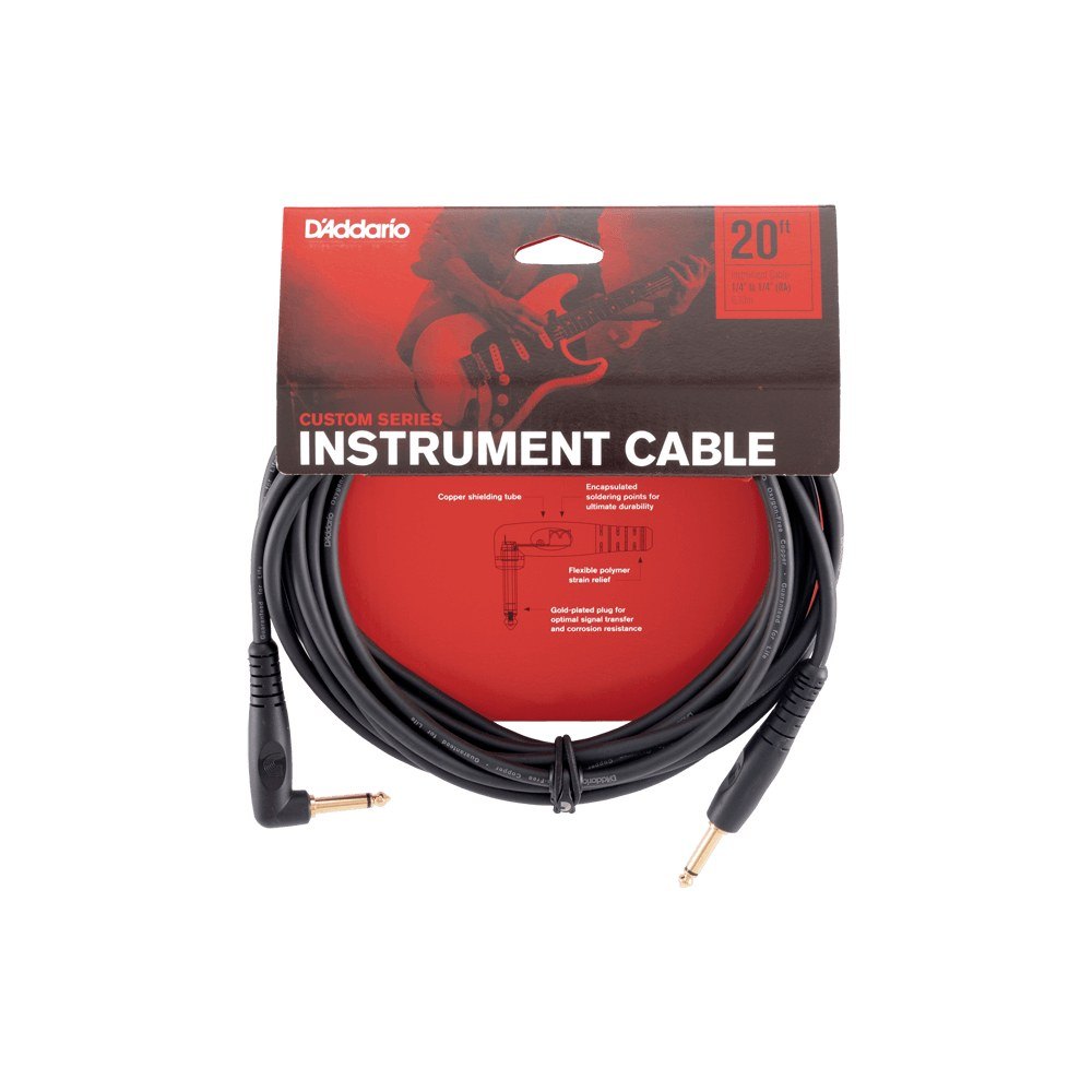 Dây Cáp Guitar D'Addario Custom Series PW-G / PW-GRA – 6,1m (20ft), Thẳng - Vuông