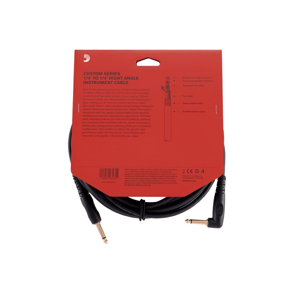 Dây Cáp Guitar D'Addario Custom Series PW-G / PW-GRA – 6,1m (20ft), Thẳng - Vuông