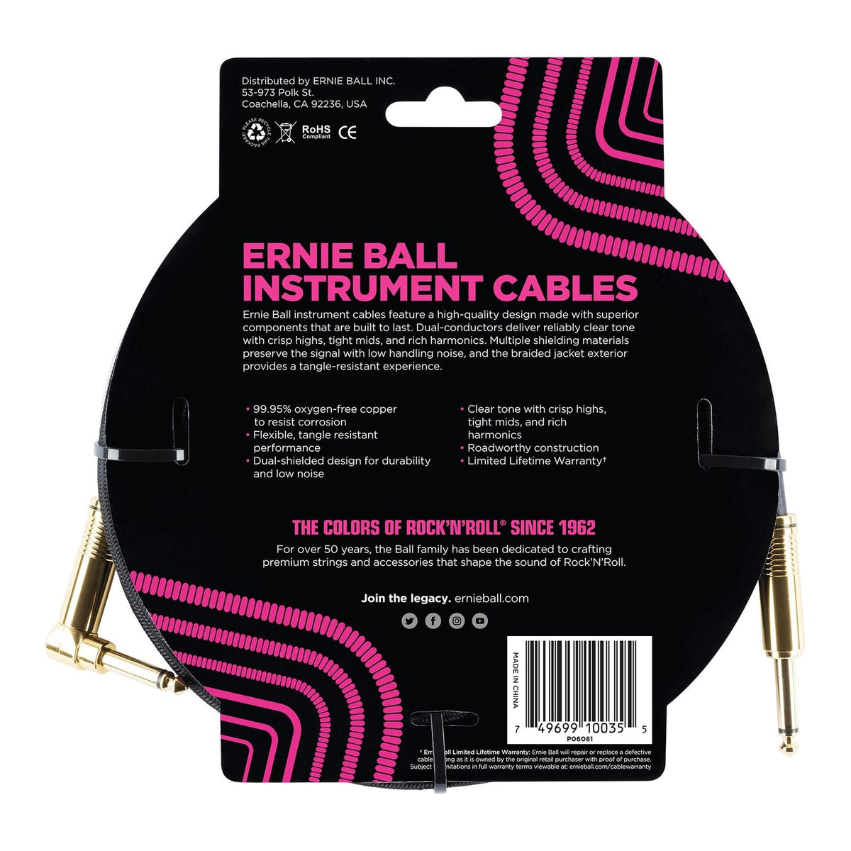 Dây Cáp Guitar Ernie Ball Braided Instrument Cable – Black