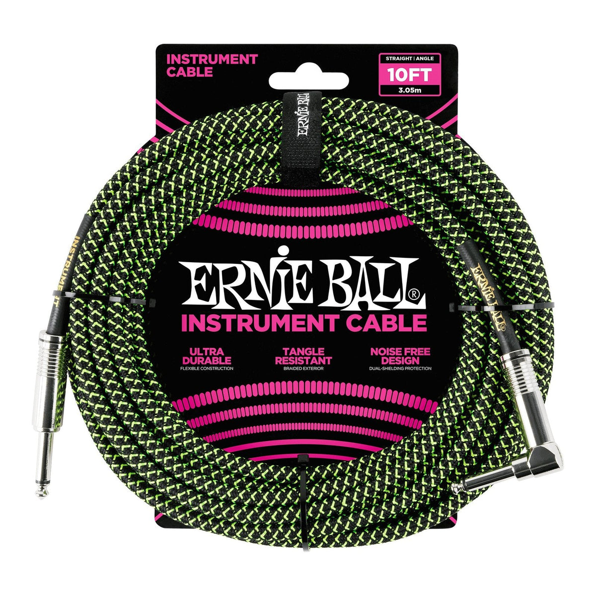 Dây Cáp Guitar Ernie Ball Braided Instrument Cable – Black/Green