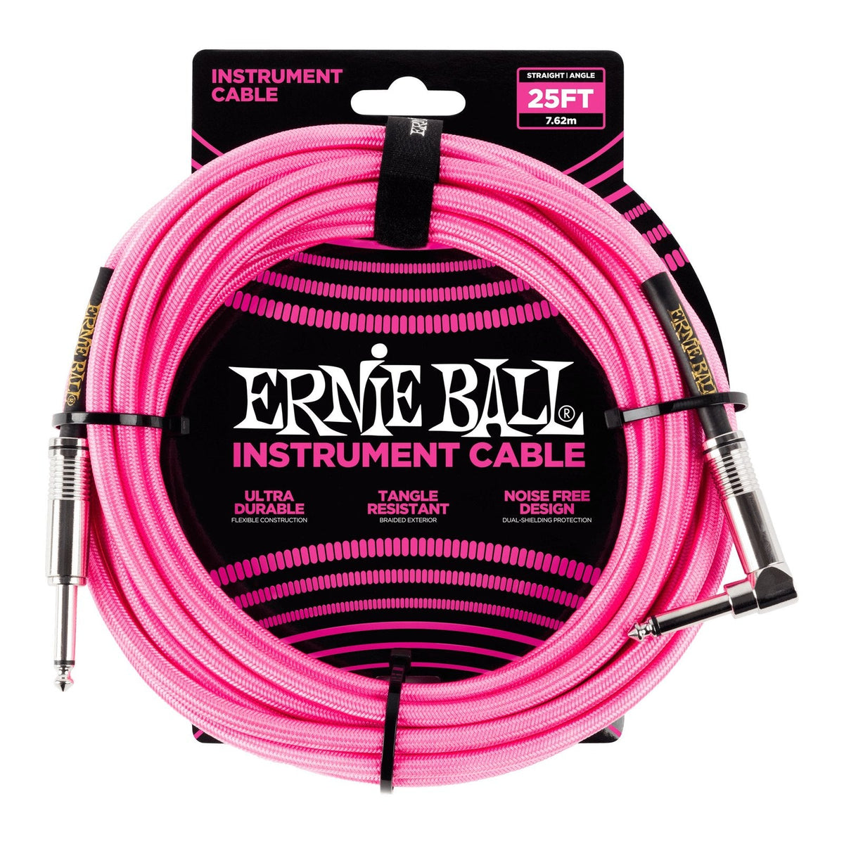 Dây Cáp Guitar Ernie Ball Braided Instrument Cable – 7,6m (25ft), Thẳng - Vuông, Neon Pink