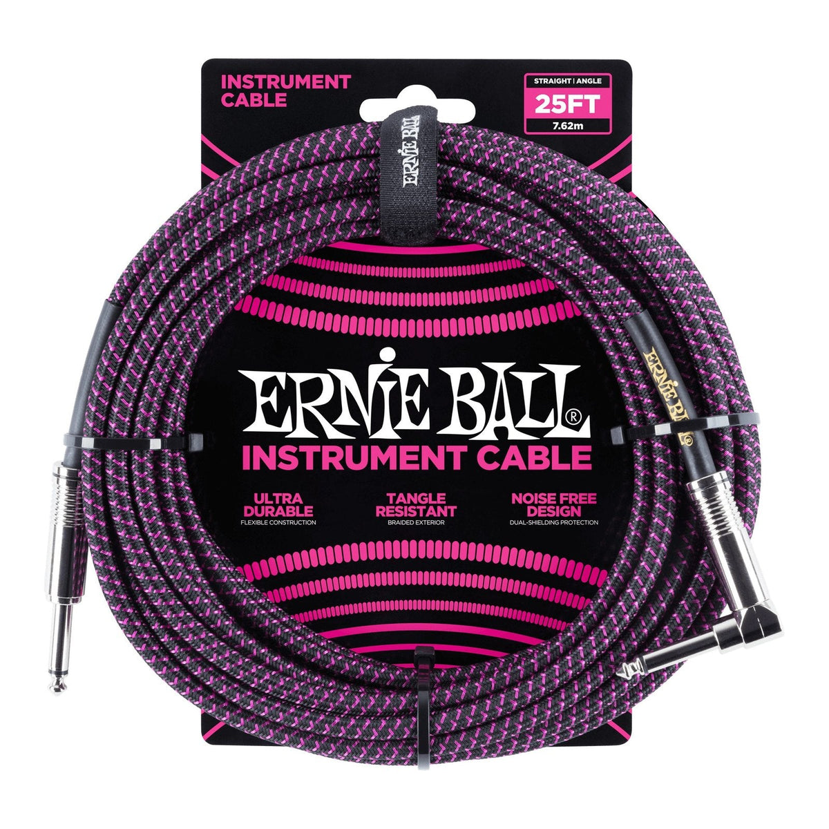 Dây Cáp Guitar Ernie Ball Braided Instrument Cable – 7,6m (25ft), Thẳng - Vuông, Black/Purple