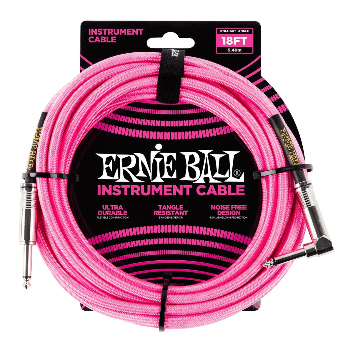 Dây Cáp Guitar Ernie Ball Braided Instrument Cable – 5,5m (18ft), Thẳng - Vuông, Neon Pink