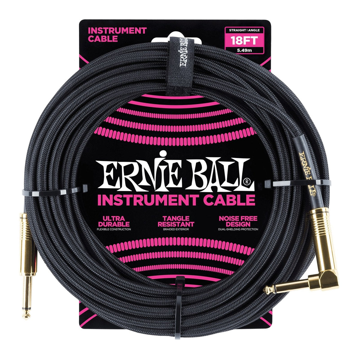 Dây Cáp Guitar Ernie Ball Braided Instrument Cable – 5,5m (18ft), Thẳng - Vuông, Black