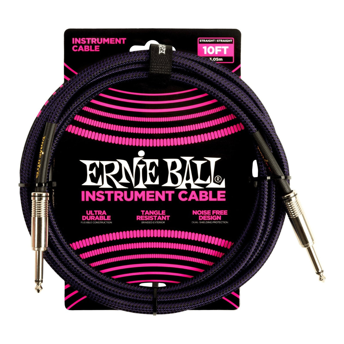 Dây Cáp Guitar Ernie Ball Braided Instrument Cable – 3m (10ft), Thẳng - Thẳng, Purple/Black