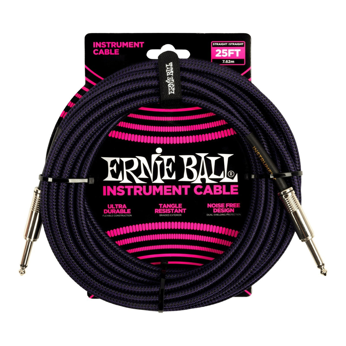 Dây Cáp Guitar Ernie Ball Braided Instrument Cable – 7,6m (25ft), Thẳng - Thẳng, Purple/Black