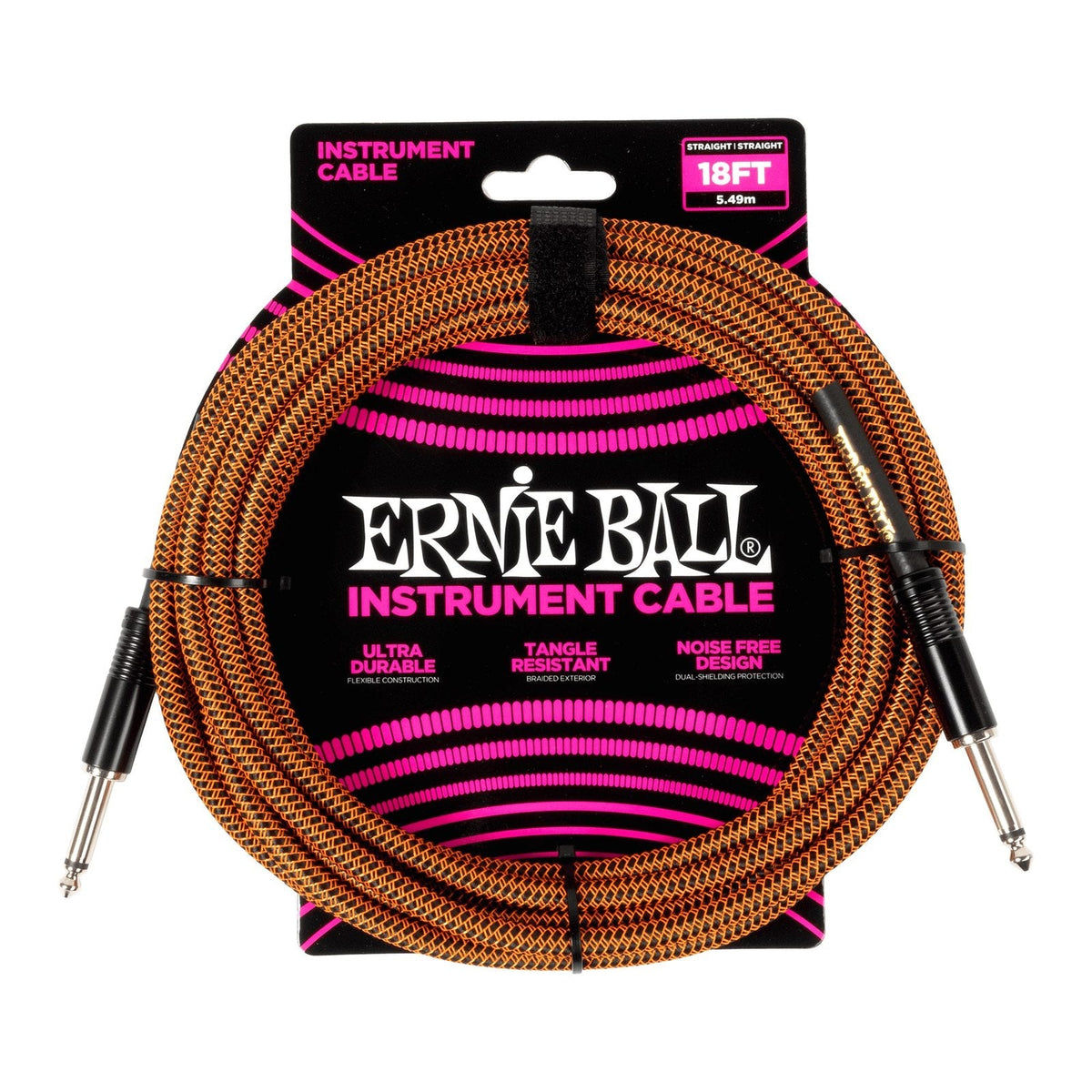 Dây Cáp Guitar Ernie Ball Braided Instrument Cable – 5,5m (18ft), Thẳng - Thẳng, Pumpkin Pie