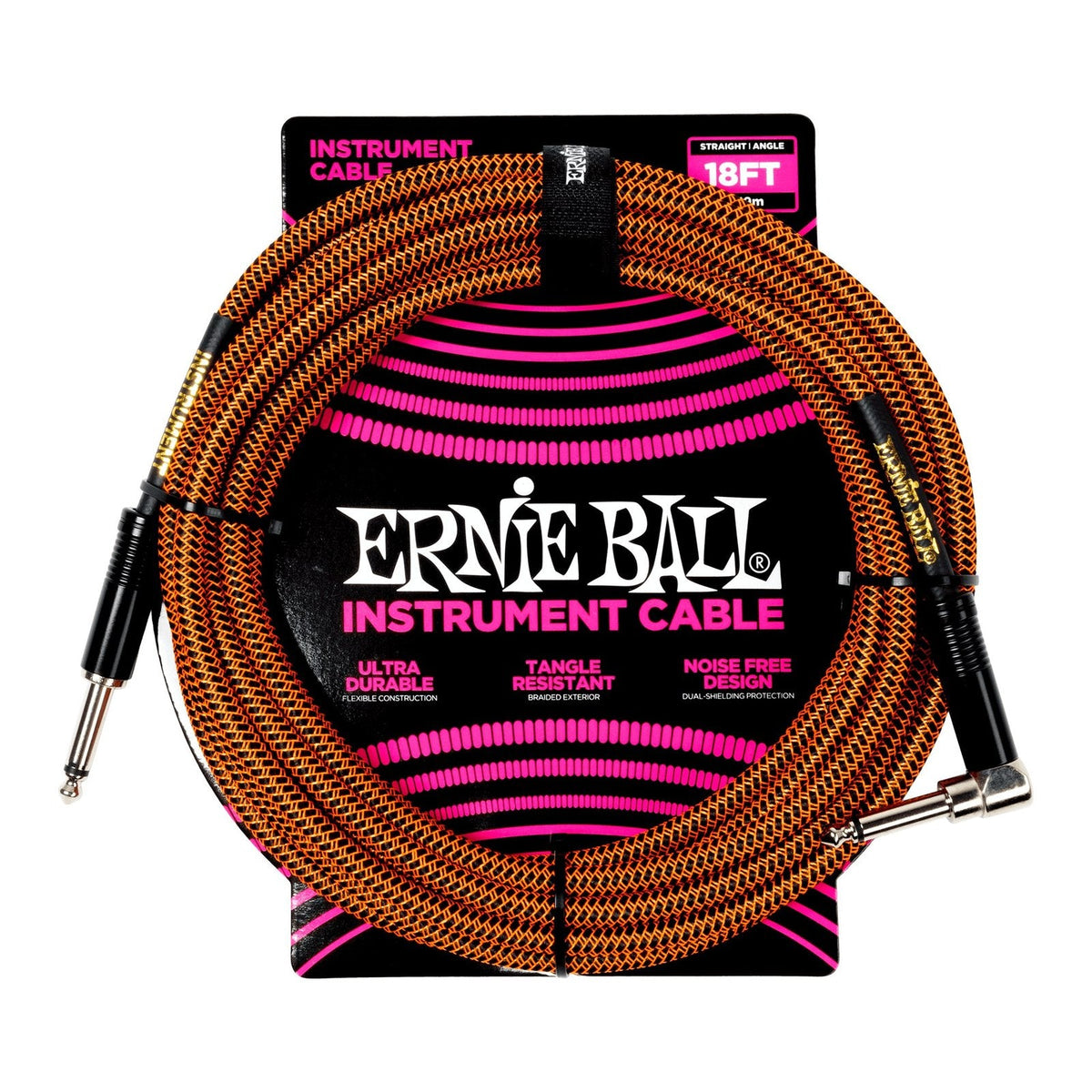 Dây Cáp Guitar Ernie Ball Braided Instrument Cable – 5,5m (18ft), Thẳng - Vuông, Pumpkin Pie