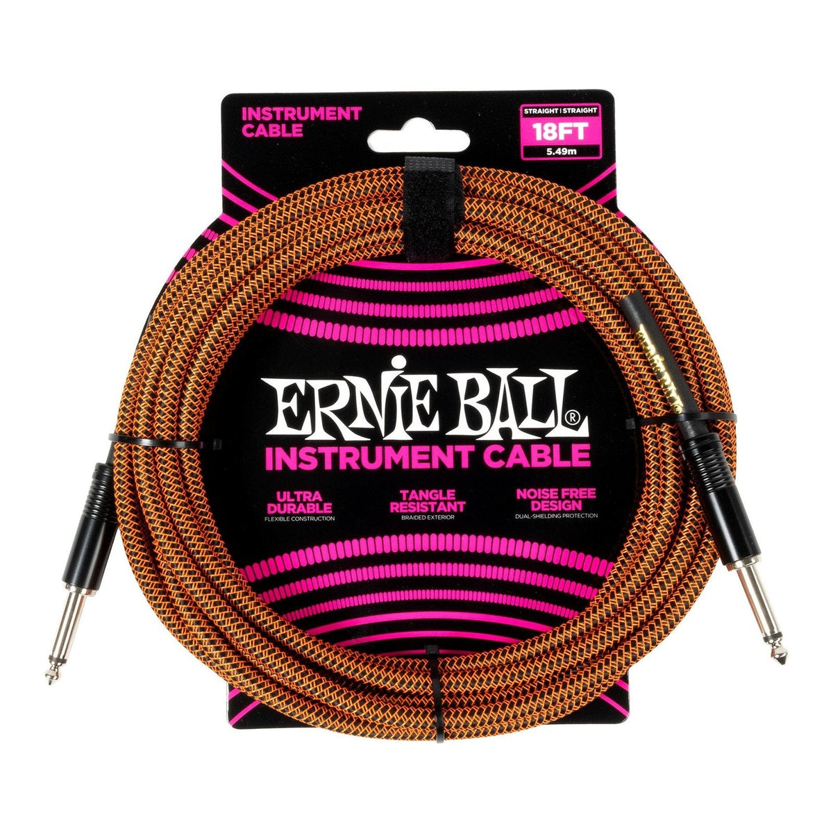 Dây Cáp Guitar Ernie Ball Braided Instrument Cable – 5,5m (18ft), Thẳng - Vuông, Pumpkin Pie