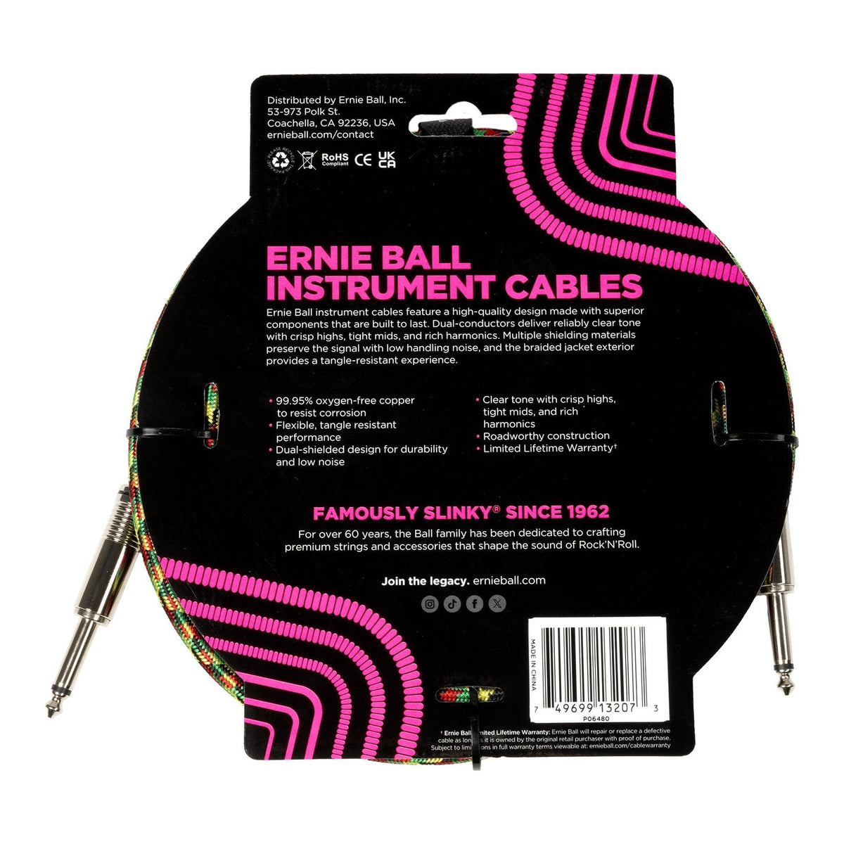 Dây Cáp Guitar Ernie Ball Braided Instrument Cable – 3m (10ft), Thẳng - Thẳng, Good Vibrations
