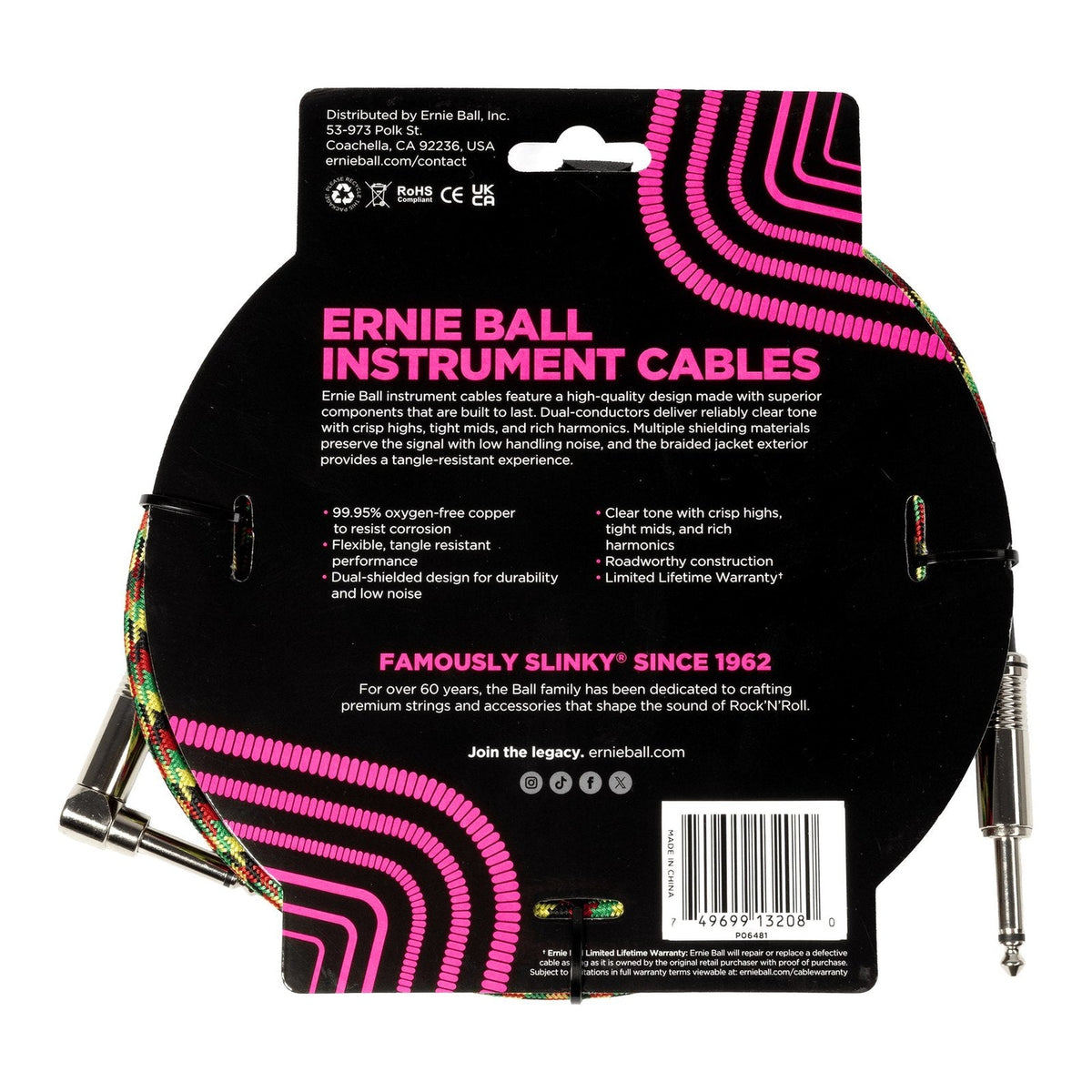 Dây Cáp Guitar Ernie Ball Braided Instrument Cable – 3m (10ft), Thẳng - Vuông, Good Vibrations