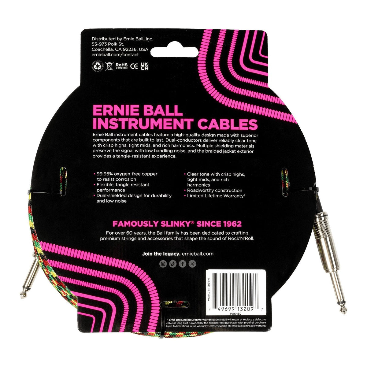 Dây Cáp Guitar Ernie Ball Braided Instrument Cable – 5,5m (18ft), Thẳng - Thẳng, Good Vibrations