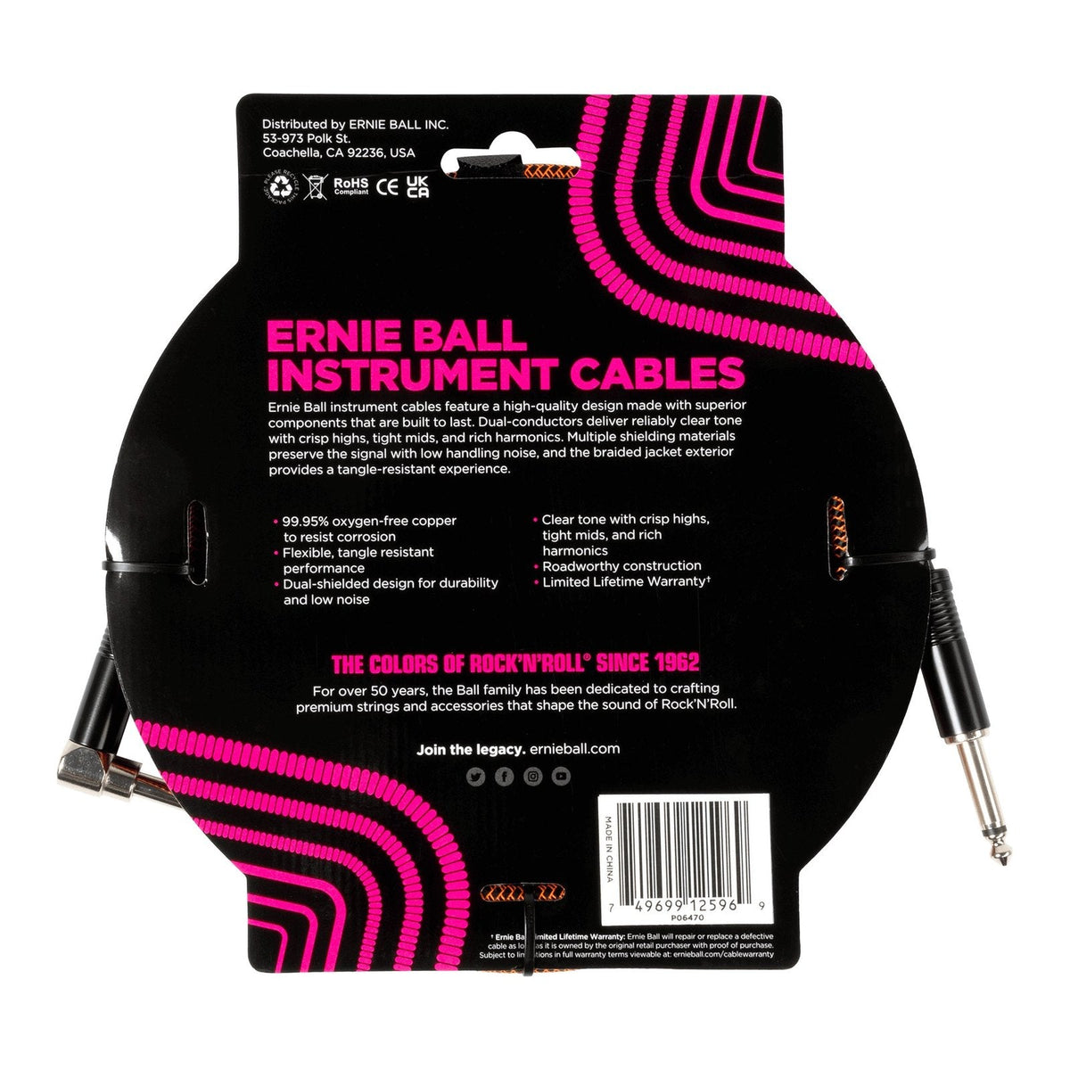 Dây Cáp Guitar Ernie Ball Braided Instrument Cable – Pumpkin Pie